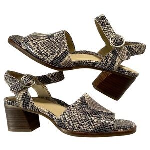 Earth Murano Haze heeled leather sandal in snakeskin print taupe multi 7.5